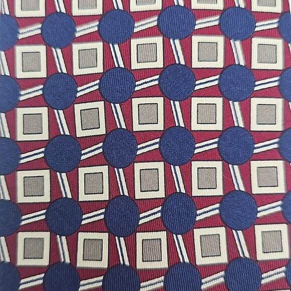 Robert Talbott Tie Mens Navy Blue Foulard Geometric Burgundy All Silk 59" USA - Picture 6 of 6